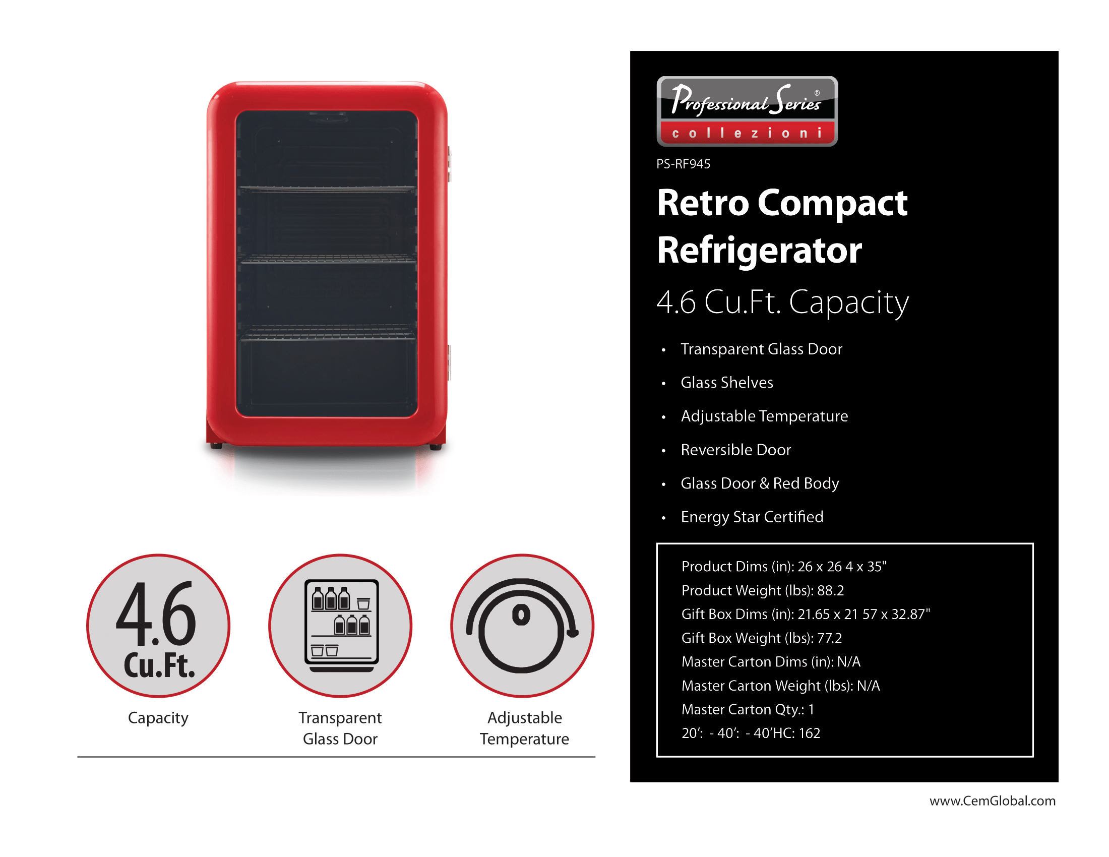 Retro Compact Refrigerator 4.6 Cu.Ft.
